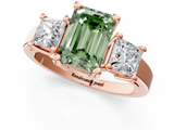 Rose gold Three-Stone Fancy Green Emerald  Cut Solitaire Ring with Prong Setting_4