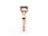 Rose gold Three-Stone Fancy Green Emerald  Cut Solitaire Ring with Prong Setting_5