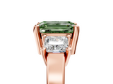 Rose gold Three-Stone Fancy Green Emerald  Cut Solitaire Ring with Prong Setting_8