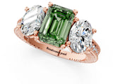 Rose gold Three-Stone Fancy Green Emerald  Diamond Milgrain Pave Band with Prong Setting 1