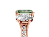 Rose gold Three-Stone Fancy Green Emerald  Diamond Milgrain Pave Band with Prong Setting 5