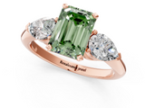 Rose gold Three-Stone Fancy Green Emerald  Diamond Ring with Pear Side Stones in Four-Prong Setting_63