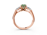 Rose gold Three-Stone Fancy Green Emerald  Diamond Ring with Pear Side Stones in Four-Prong Setting_65