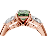 Rose gold Three-Stone Fancy Green Emerald  Diamond Ring with Pear Side Stones in Four-Prong Setting_66