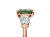 Rose gold Three-Stone Fancy Green Emerald  Diamond Ring with Pear Side Stones in Four-Prong Setting_67