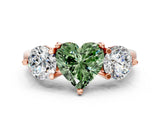 Rose gold Three-Stone Fancy Green Heart  Brilliant Cut Solitaire Ring with Prong Setting on a Classic Band 1
