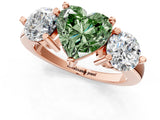 Rose gold Three-Stone Fancy Green Heart  Brilliant Cut Solitaire Ring with Prong Setting on a Classic Band 2