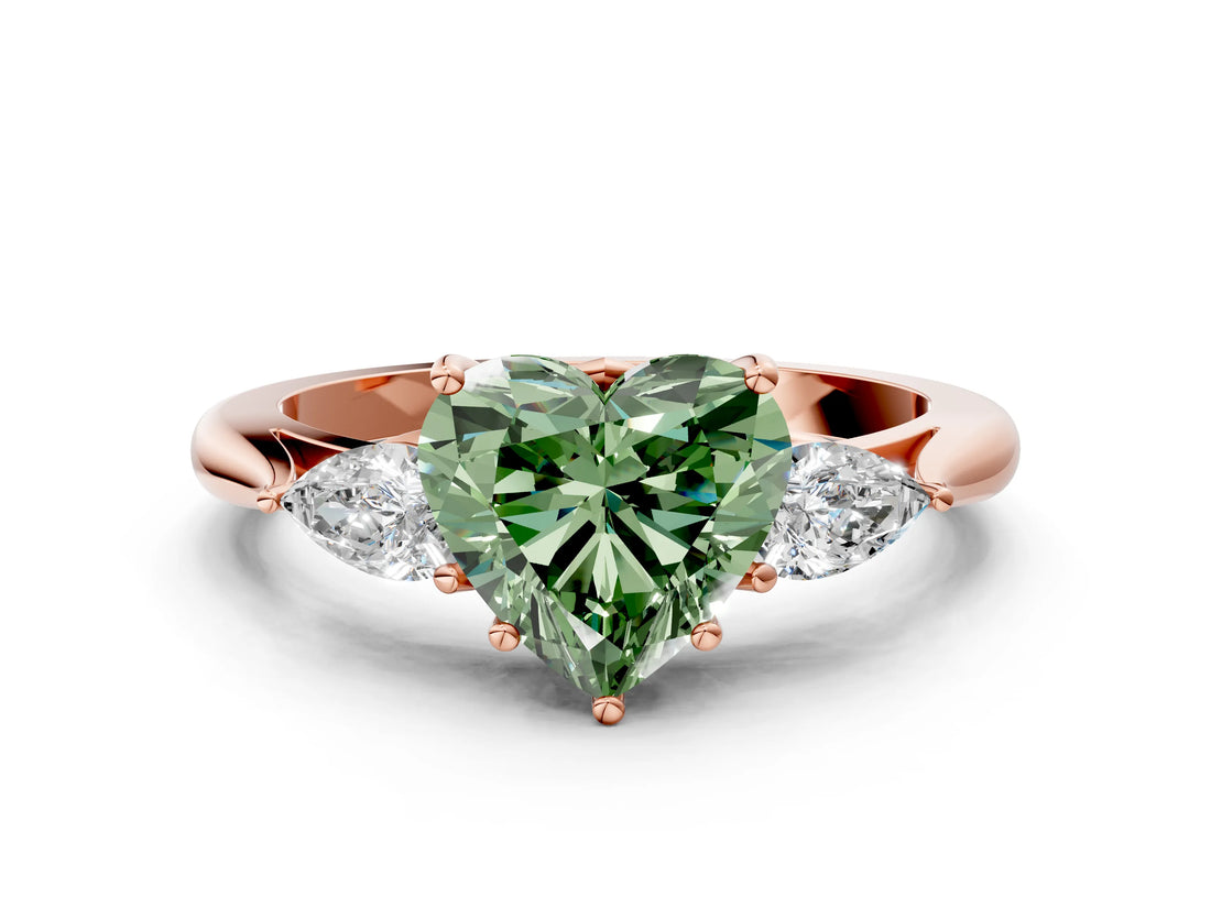 Rose gold Three-Stone Fancy Green Heart Cut Brilliant Diamond Solitaire Ring with Tapered Band and Four-Prong Setting_3