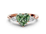 Rose gold Three-Stone Fancy Green Heart Cut Brilliant Diamond Solitaire Ring with Tapered Band and Four-Prong Setting_3