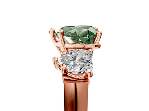 Rose gold Three-Stone Fancy Green Heart Cut Brilliant Diamond Trellis Ring with Comfort Fit Band_5