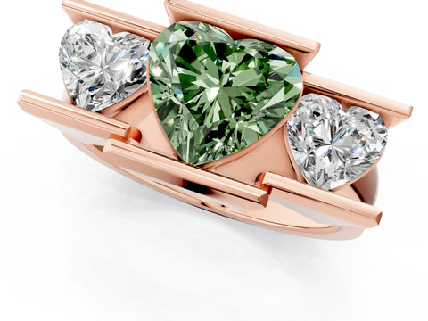 Rose gold Three Stone Fancy Green Heart Cut Cut Channel Set Diamond Ring_1