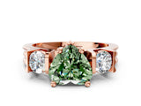 Rose gold Three-Stone Fancy Green Heart Cut Cut Classic Band Prong Setting Ring