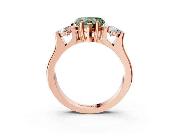 Rose gold Three-Stone Fancy Green Heart Cut Classic Band Prong Setting Ring