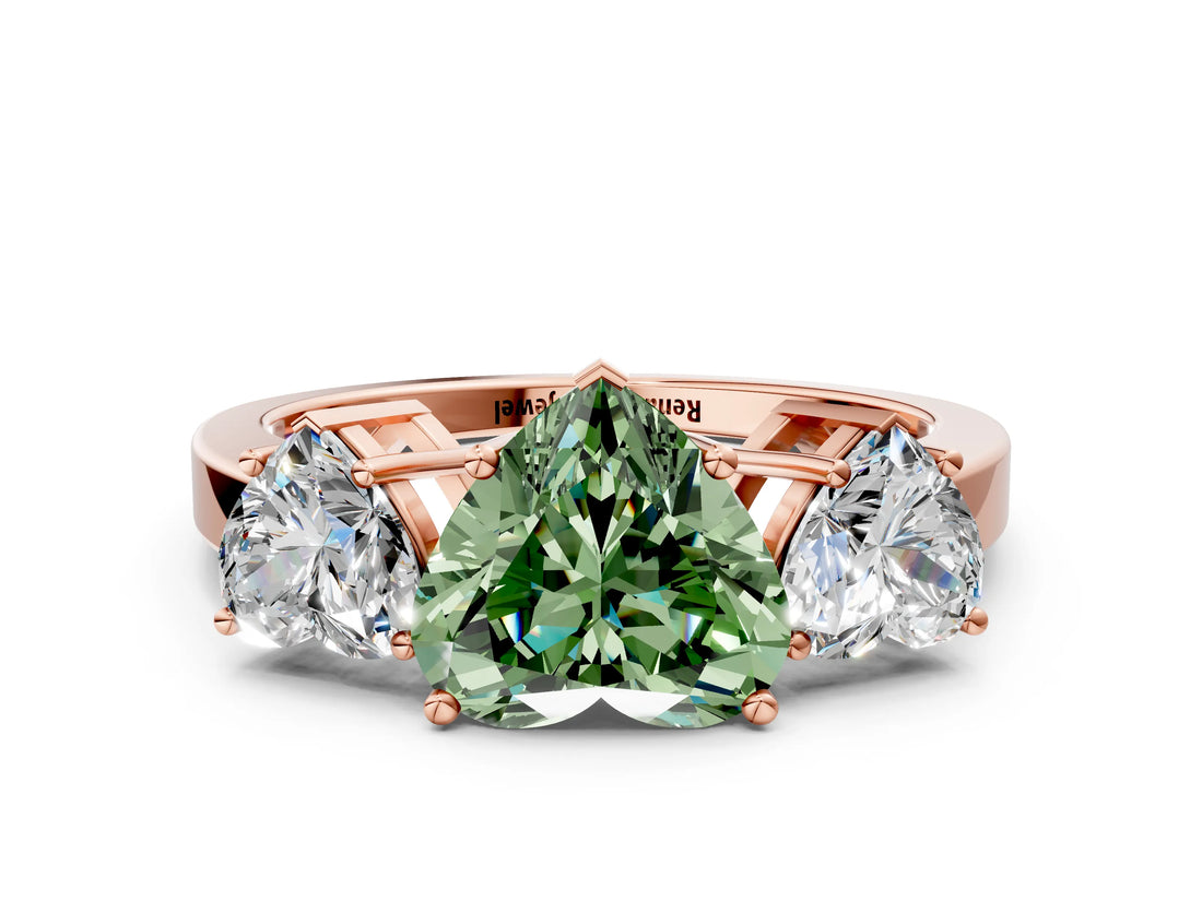 Rose gold Three-Stone Fancy Green Heart Cut Cut Diamond Engagement Ring with Flat Band and Four-Prong Setting_12