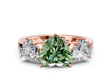 Rose gold Three-Stone Fancy Green Heart Cut Cut Diamond Engagement Ring with Flat Band and Four-Prong Setting_12