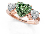 Rose gold Three-Stone Fancy Green Heart Cut Cut Diamond Engagement Ring with Flat Band and Four-Prong Setting_13