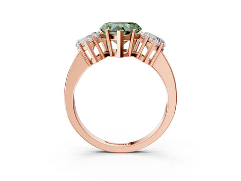 Rose gold Three-Stone Fancy Green Heart Cut Cut Diamond Engagement Ring with Flat Band and Four-Prong Setting_3