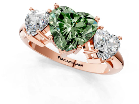 Rose gold Three-Stone Fancy Green Heart Cut Cut Diamond Engagement Ring with Prong Setting on a White Gold Band_1