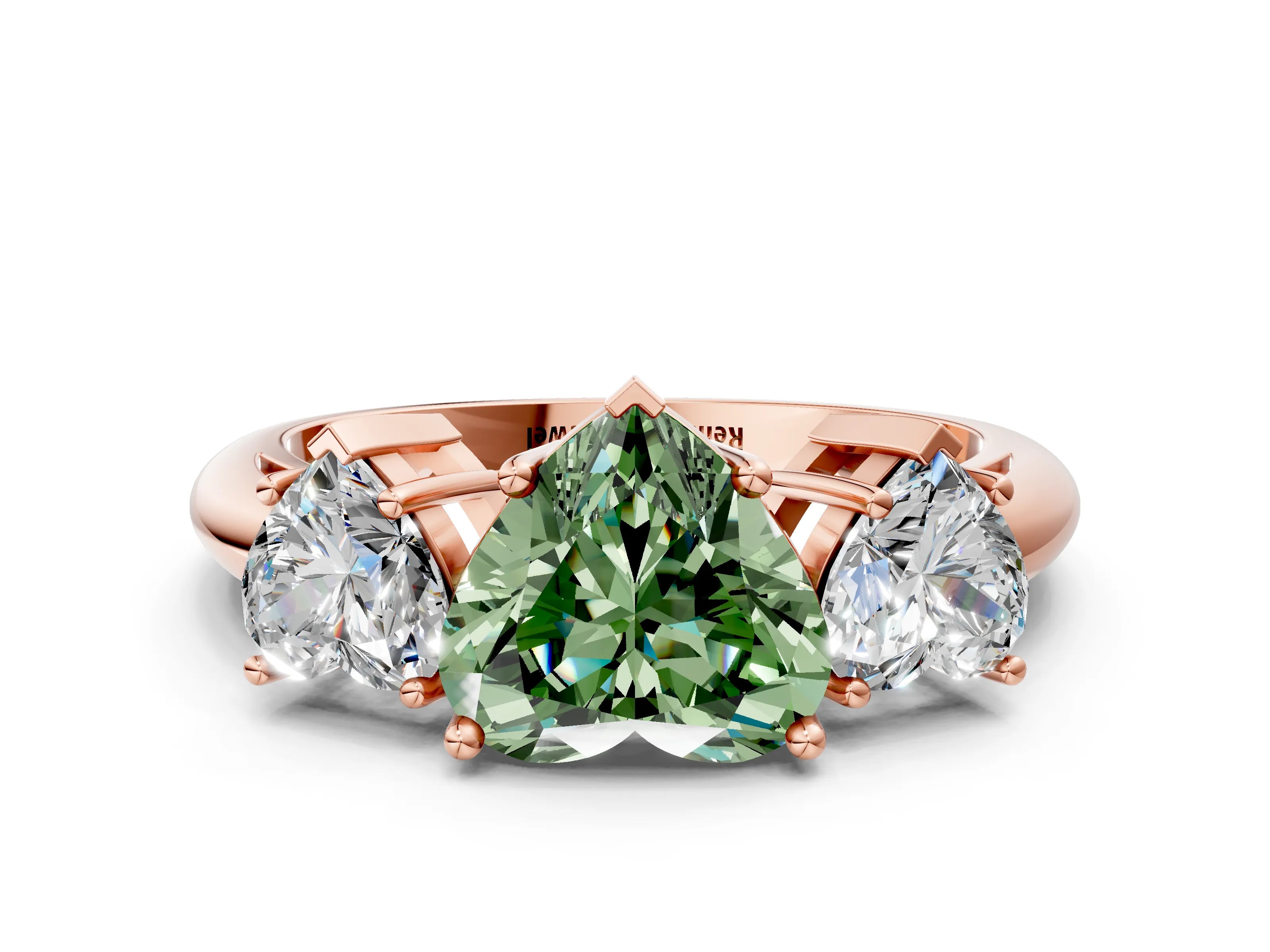 Rose gold Three-Stone Fancy Green Heart Cut Cut Diamond Engagement Ring with Prong Setting on a White Gold Band_24
