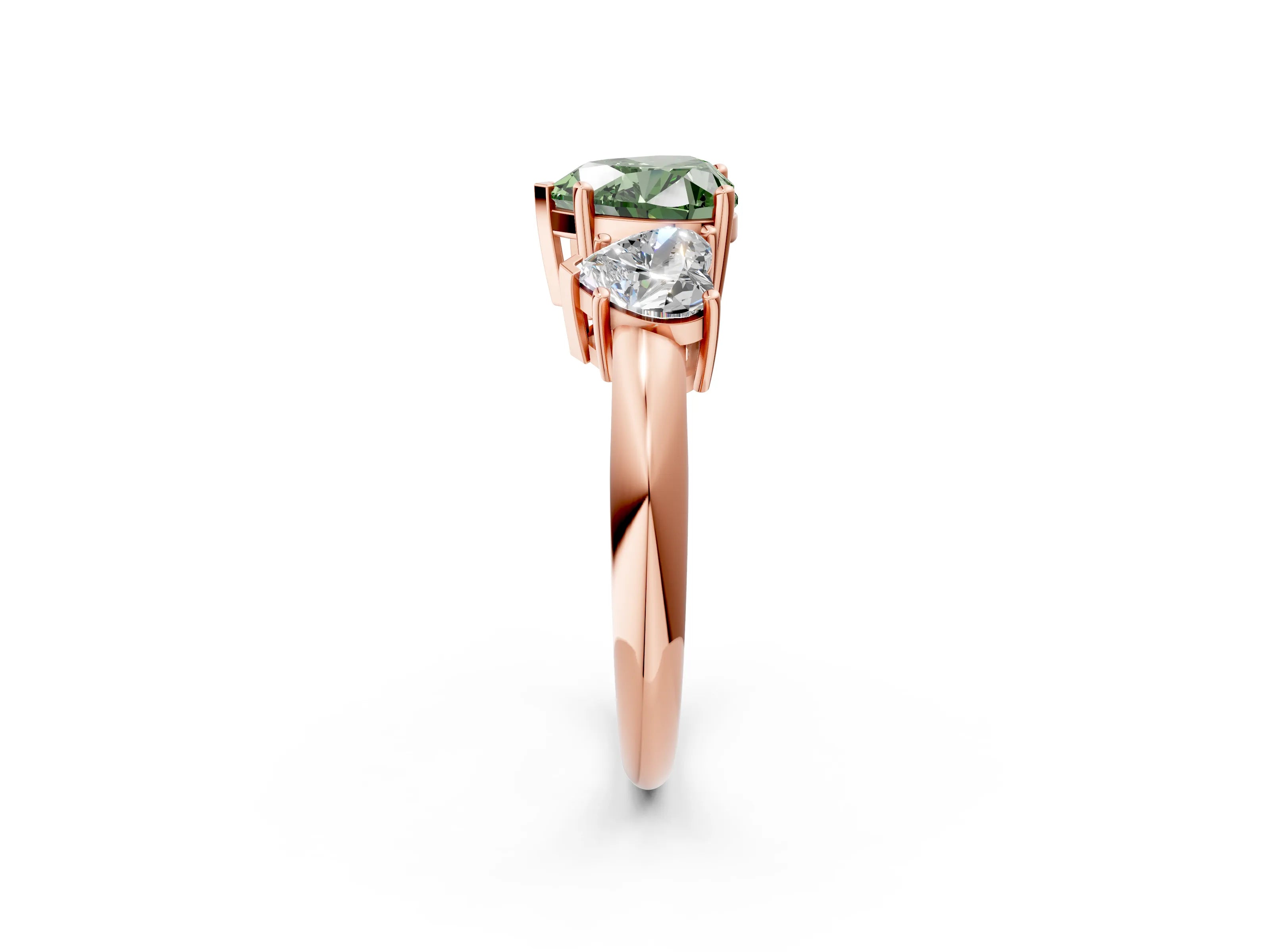 Rose gold Three-Stone Fancy Green Heart Cut Cut Diamond Engagement Ring with Prong Setting on a White Gold Band_26