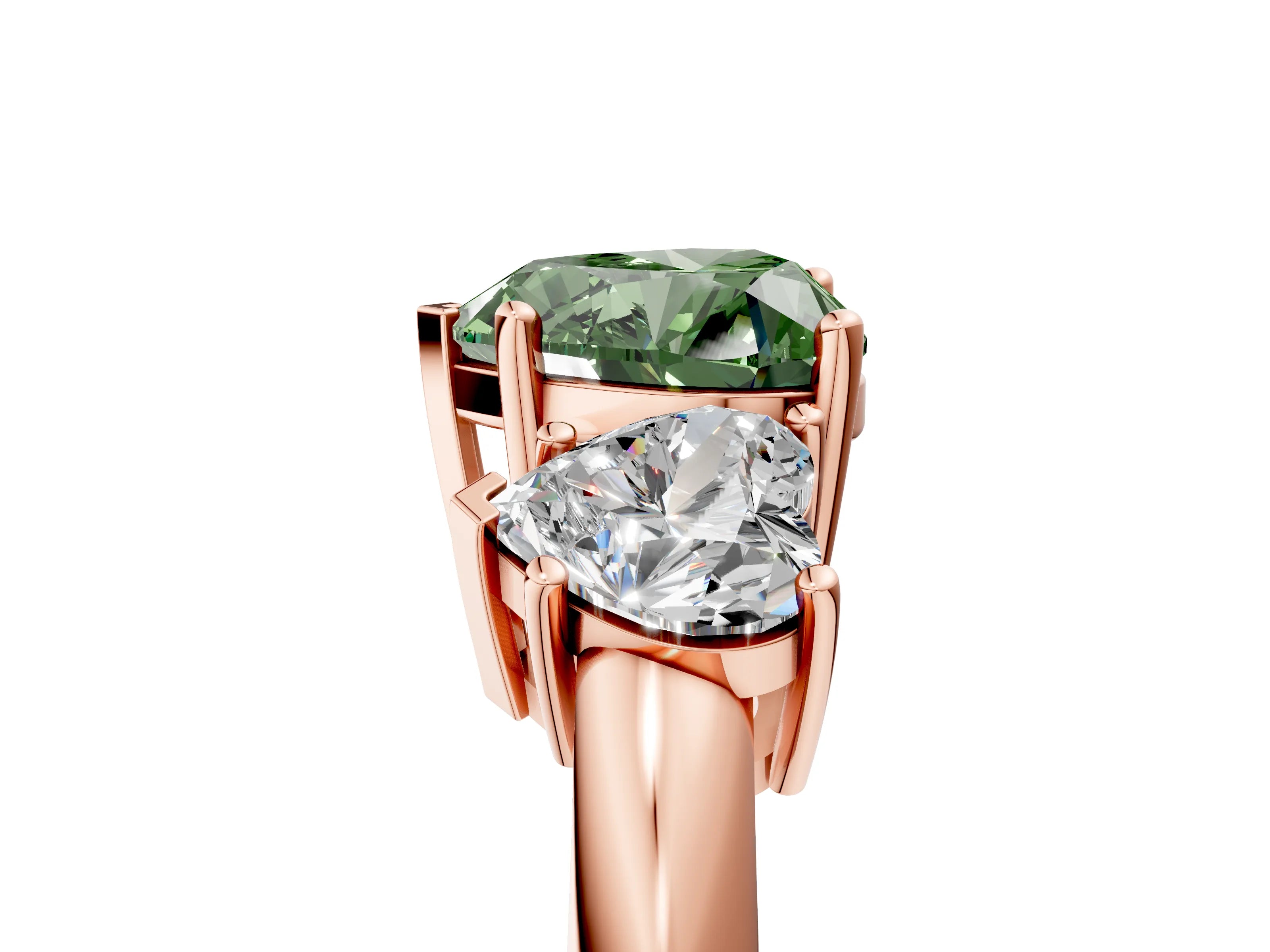 Rose gold Three-Stone Fancy Green Heart Cut Cut Diamond Engagement Ring with Prong Setting on a White Gold Band_29