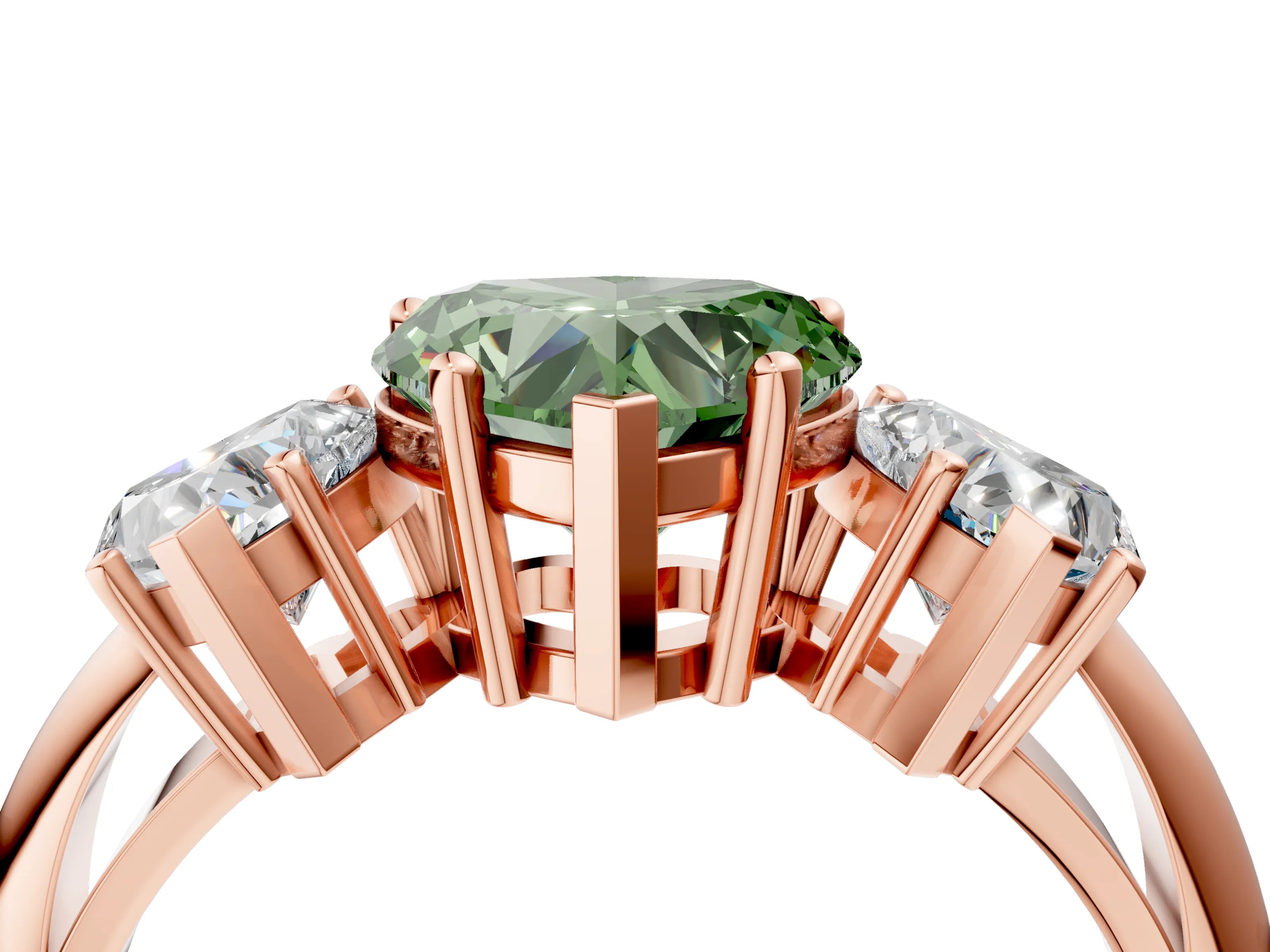 Rose gold Three-Stone Fancy Green Heart Cut Cut Diamond Engagement Ring with Prong Setting on a White Gold Band_4