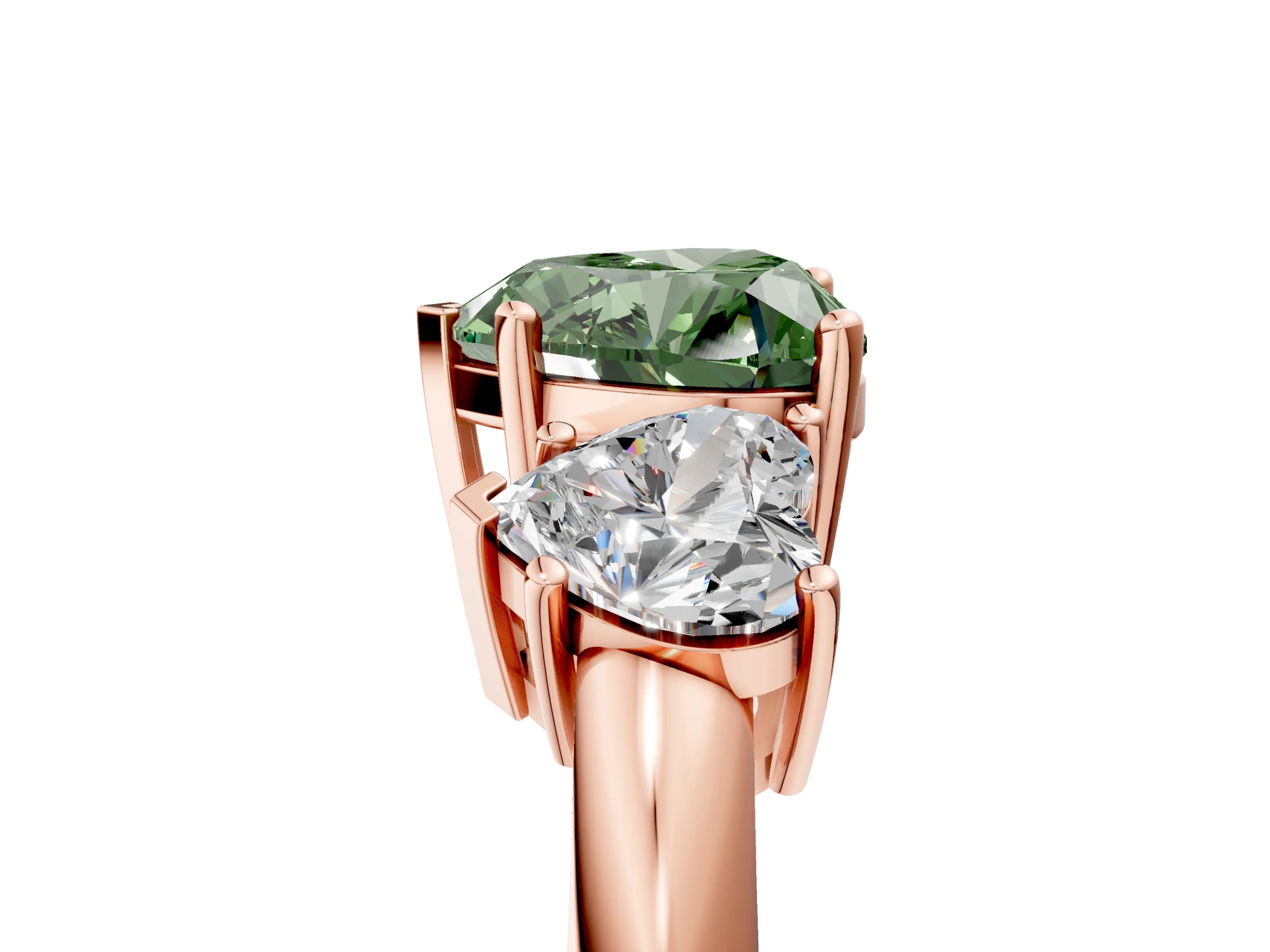 Rose gold Three-Stone Fancy Green Heart Cut Cut Diamond Engagement Ring with Prong Setting on a White Gold Band_5