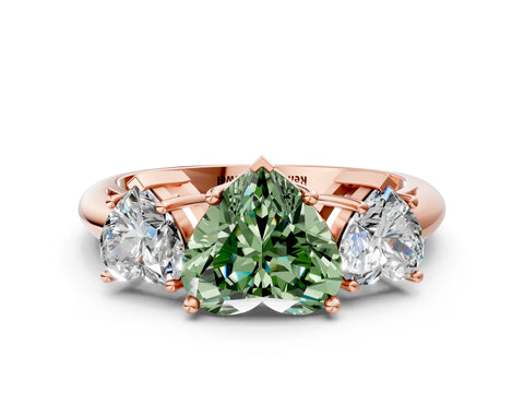 Rose gold Three-Stone Fancy Green Heart Cut Cut Diamond Engagement Ring with Prong Setting on a White Gold Band