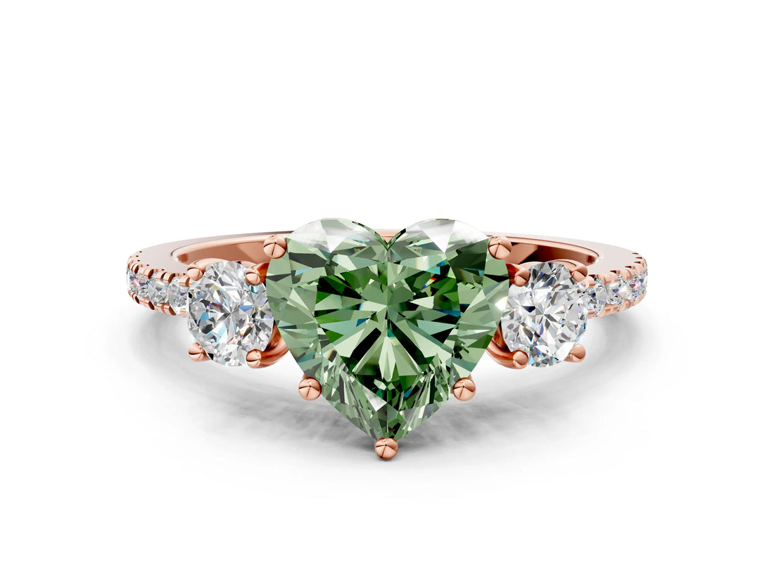Rose gold Three-Stone Fancy Green Heart Cut Cut Diamond Pavé Band with Prong Setting_15