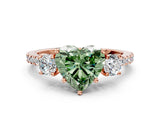 Rose gold Three-Stone Fancy Green Heart Cut Cut Diamond Pavé Band with Prong Setting_15