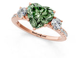Rose gold Three-Stone Fancy Green Heart Cut Cut Diamond Pavé Band with Prong Setting_16
