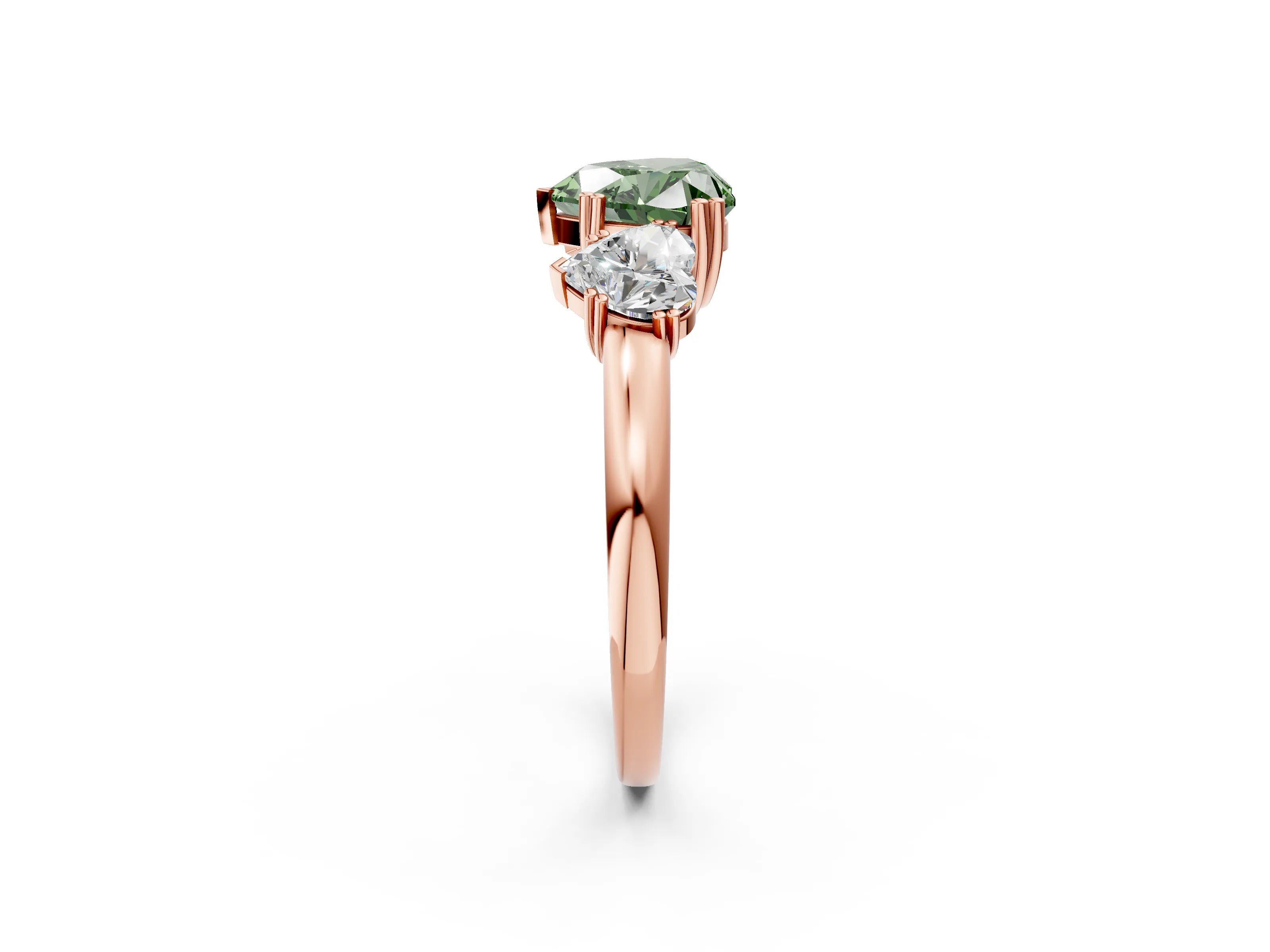 Rose gold Three-Stone Fancy Green Heart Cut Cut Diamond Ring with Channel Set Band and Four-Prong Setting_2
