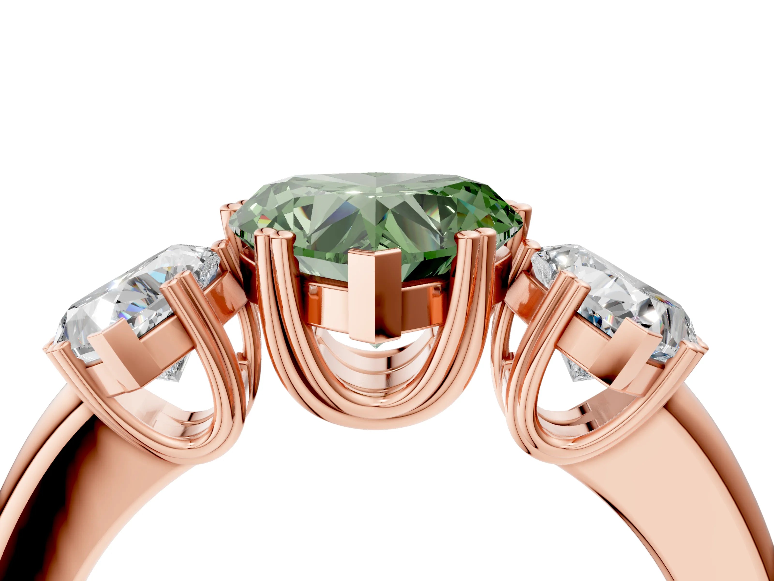 Rose gold Three-Stone Fancy Green Heart Cut Cut Diamond Ring with Channel Set Band and Four-Prong Setting_4