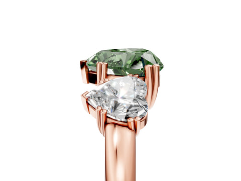 Rose gold Three-Stone Fancy Green Heart Cut Cut Diamond Ring with Channel Set Band and Four-Prong Setting_5