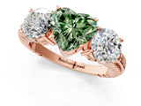 Rose gold Three-Stone Fancy Green Heart Cut Cut Diamond Ring with Channel-Set Band and Prong Setting_1