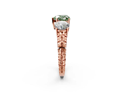 Rose gold Three-Stone Fancy Green Heart Cut Cut Diamond Ring with Channel-Set Band and Prong Setting_2