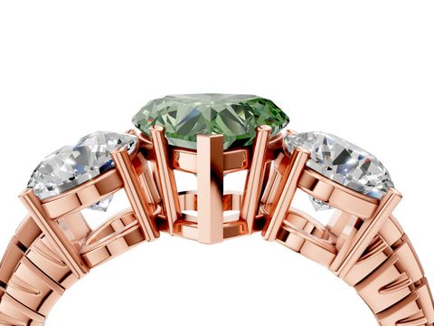 Rose gold Three-Stone Fancy Green Heart Cut Cut Diamond Ring with Channel-Set Band and Prong Setting_4