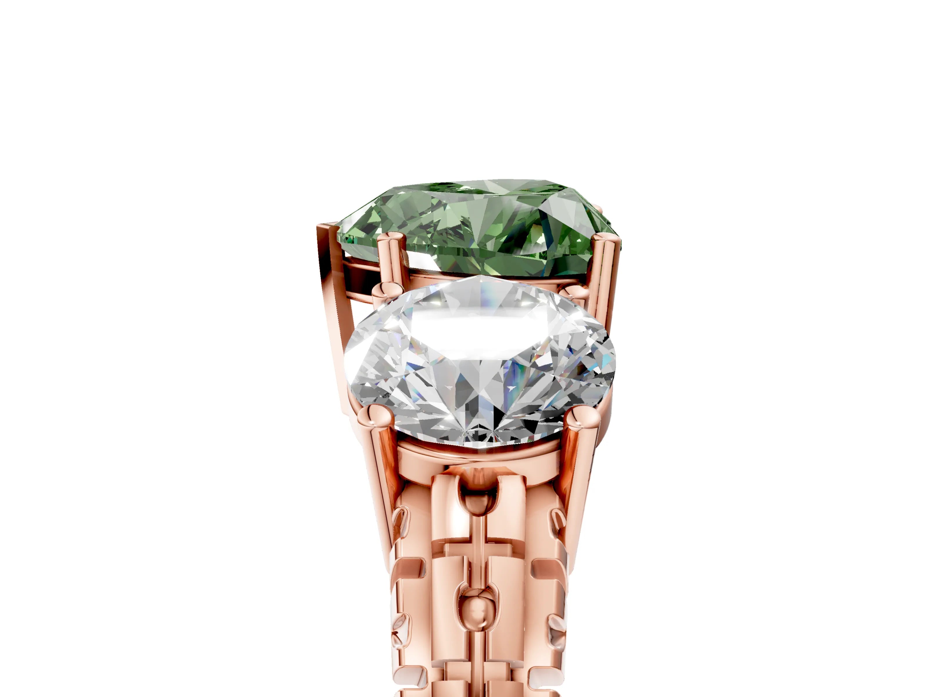 Rose gold Three-Stone Fancy Green Heart Cut Cut Diamond Ring with Channel-Set Band and Prong Setting_5