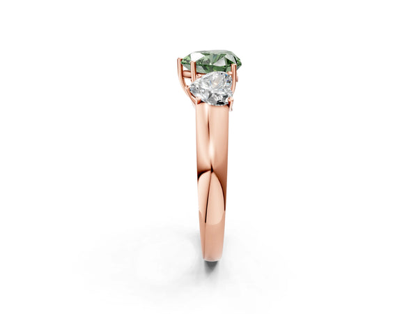 Rose gold Three-Stone Fancy Green Heart Cut Cut Diamond Ring with Prong Setting and Classic Band