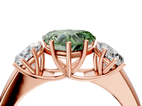 Rose gold Three-Stone Fancy Green Heart Cut Cut Diamond Ring with Prong Setting and Classic Band_4