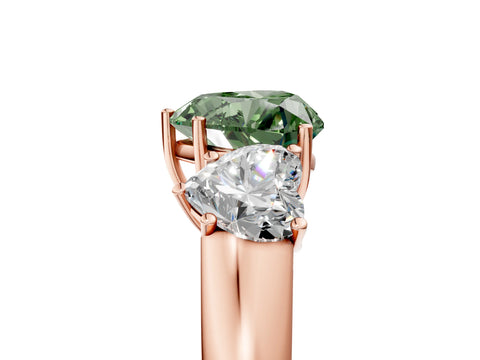 Rose gold Three-Stone Fancy Green Heart Cut Cut Diamond Ring with Prong Setting and Classic Band_5