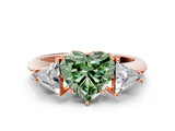 Rose gold Three-Stone Fancy Green Heart Cut Cut Diamond Ring with Trillion Side Stones and Four-Prong Setting_3