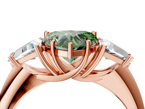 Rose gold Three-Stone Fancy Green Heart Cut Cut Diamond Ring with Trillion Side Stones and Four-Prong Setting_7