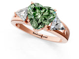 Rose gold Three-Stone Fancy Green Heart Cut Cut Diamond Ring with Trillion Side Stones on a Split Shank Band_1