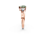 Rose gold Three-Stone Fancy Green Heart Cut Cut Diamond Ring with Trillion Side Stones on a Split Shank Band_2