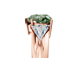 Rose gold Three-Stone Fancy Green Heart Cut Cut Diamond Ring with Trillion Side Stones on a Split Shank Band_5