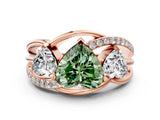 Rose gold Three-Stone Fancy Green Heart Cut Cut Diamond Split Shank Prong Set Ring
