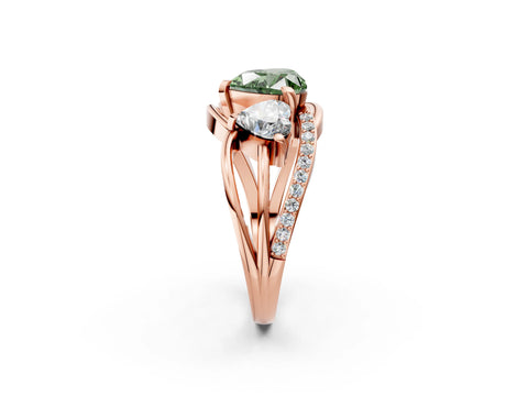 Rose gold Three-Stone Fancy Green Heart Cut Cut Diamond Split Shank Prong Set Ring_2