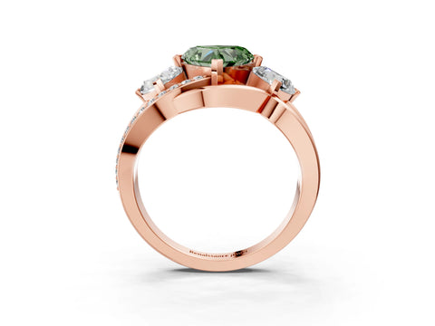Rose gold Three-Stone Fancy Green Heart Cut Cut Diamond Split Shank Prong Set Ring_3