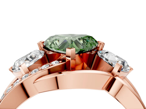 Rose gold Three-Stone Fancy Green Heart Cut Cut Diamond Split Shank Prong Set Ring_4